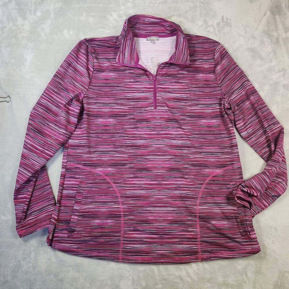 T By Talbots Pullover Womens Large Pink Stripe Quarter Zip Long Sleeve Top